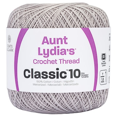 Aunt Lydia Classic Crochet Thread 10 Silver 1050 Foot