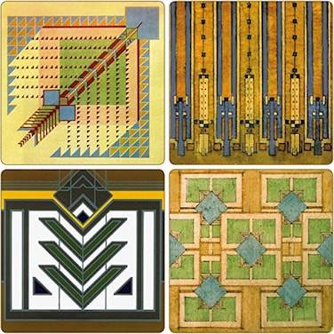 CoasterStone Absorbent Coasters 414Inch Frank Lloyd Wright Rug Designs Set of 4
