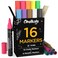 Chalkola Liquid Chalk Markers  Metallic Colors Pack of 16 Chalk Pens  For Chalkboard Blackboards Window Glass Bistro  6mm Reversible Bullet  Chisel Tip Erasable Ink