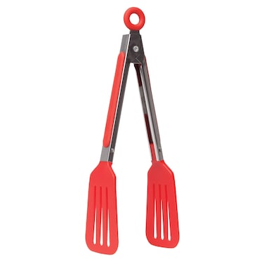 HIC Spring Action Slotted Flipper Kitchen Cooking Serving Food Fish Tongs HeatResistant Nylon and Stainless Steel 8Inch Tongs