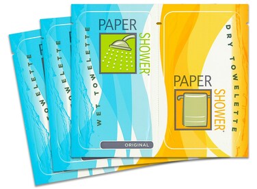 Paper Shower  Original  Body Wipe Company  Dual wet and dry towelette  On the go shower body wipe for all ages  Body cleaning towelettes  12 Dual Packs