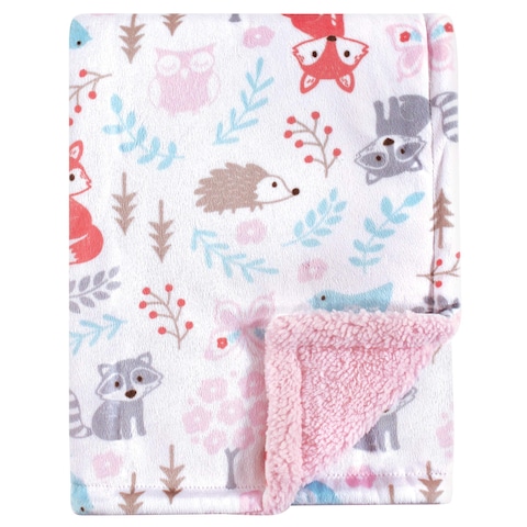Hudson Baby Unisex Baby Plush Mink and Sherpa Blanket Girl Woodland One Size