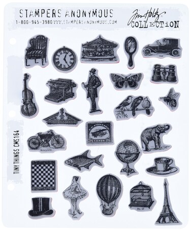 Stampers Anonymous Tim Holtz Cling Rubber Stamp Set 7 by 85Inch Tiny Things
