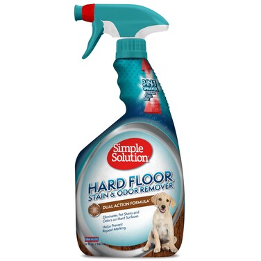 Simple Solution Hard Floor Extreme Pet Stain and Odor Eliminator Spray Dog and Cat Enzyme Cleaner ProBacteria Cleaning Power Strong Urine Pee and Poop Smell Remover for Hardwood Floors 32 oz