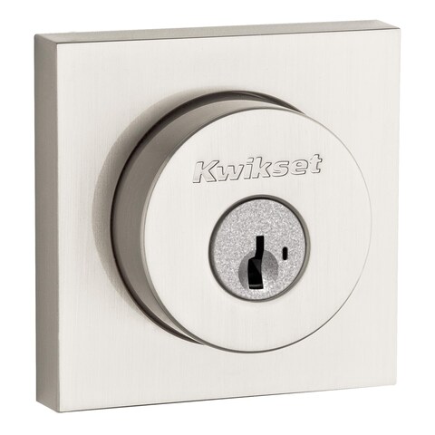 Kwikset Halifax Deadbolt Lock Satin Nickel Square Exterior Keyed Front Entry Door Pick Resistant SmartKey Rekey Security Single Cylinder Dead Bolt with Microban Protection