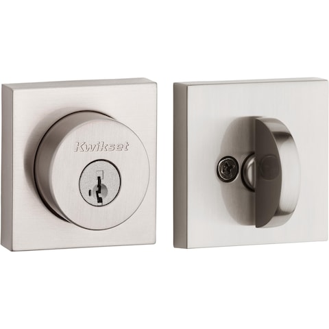 Kwikset Halifax Deadbolt Lock Satin Nickel Square Exterior Keyed Front Entry Door Pick Resistant SmartKey Rekey Security Single Cylinder Dead Bolt with Microban Protection