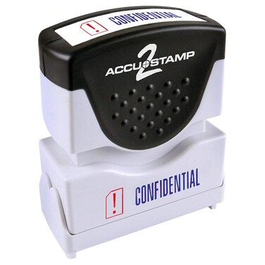 AccuStamp  ACCUSTAMP2 Message Stamp with Shutter 2Color CONFIDENTIAL 158 x 12 Impression PreInk Blue and Red Ink 035536