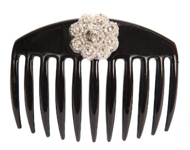 Caravan Hand Decorated French Tooth Tuck Comb with Stones and Bugle Beads In Flower Design Black Large 65 Ounce