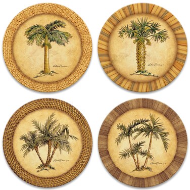 CoasterStone Assortment Absorbent Stone Drink Coasters Palm Tree Beige Brown Green