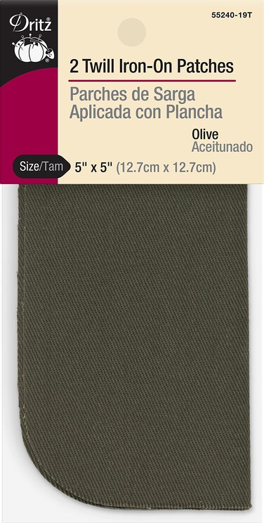 Dritz Twill 5 x 5Inch 2 Count Olive IronOn Patches