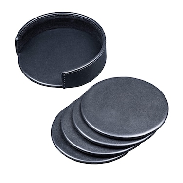 Dacasso Black Leather 4Round Coaster Set