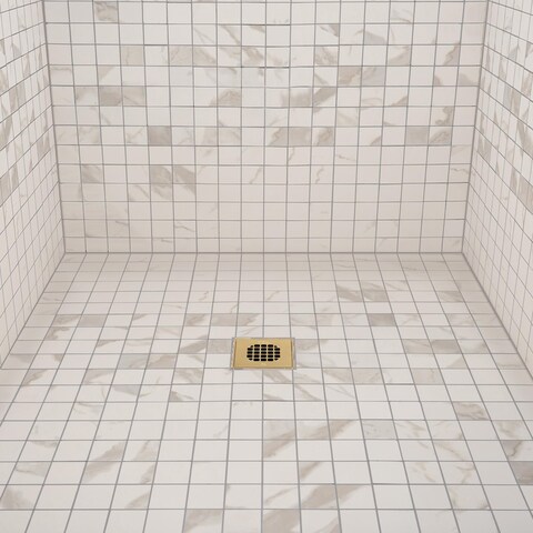 Oatey 42363 Universal 414 in SnapTite Square Shower Strainer with Tile Ring in Brushed Gold
