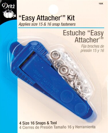 Dritz 16K Snap Fasteners Easy Attacher Kit Size 15 38Inch  Size 16 716Inch Nickel
