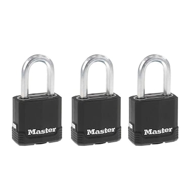 Master Lock Black Magnum KeyedAlike Padlocks with AllWeather Cover Outdoor Lock for Fence or Gate with a 178 Inch Lock Body and 112 Inch Shackle 3Pack