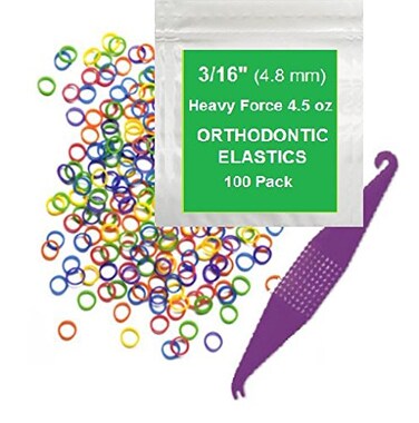 Orthodontic Elastic Rubber Bands  316 Inch Small 100 Pack 45 Ounce for Braces Dreadlocks Hair Braids Fix Tooth Gap Includes Free Elastic Placer  Neon Heavy