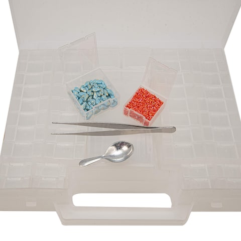 The Beadsmith Bead Organizer Carrying Case 55 piece set with removable compartments in assorted sizes a carrying case plus a bead scoop and tweezer