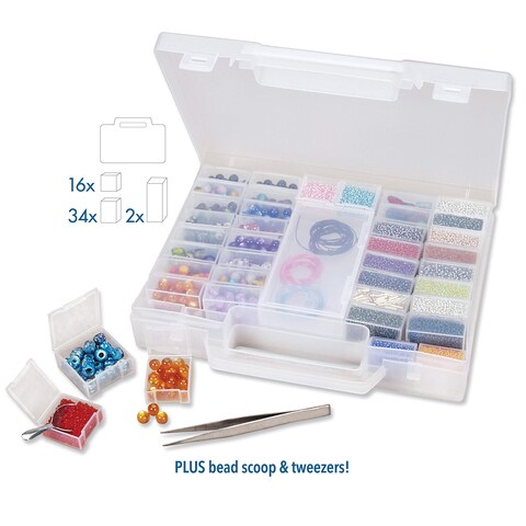 The Beadsmith Bead Organizer Carrying Case 55 piece set with removable compartments in assorted sizes a carrying case plus a bead scoop and tweezer