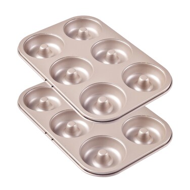 Bakeley Donut Pan Nonstick 6 Cavity Ring Doughnut Pan for Baking Set of 2 Champagne Gold