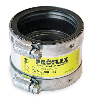 Fernco PROFLEX P300122 Shielded Pipe Coupling for Cast Iron Plastic or Steel to Copper Plumbing Connections