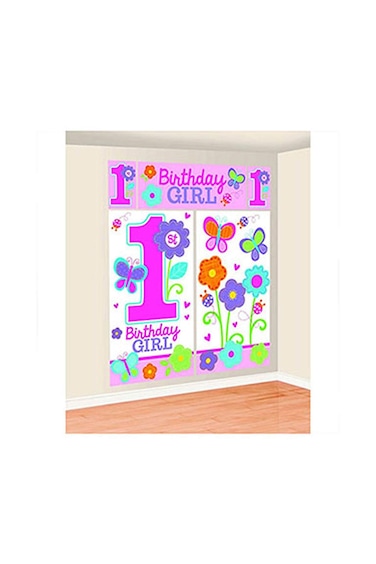 Wall Decorating Kit  1st Birthday  Girl  Flowers and Butterflies Collection