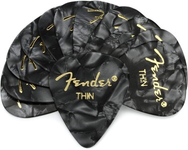 Fender Premium Celluloid Guitar Picks 351 Shape Black Moto Thin 12Pack