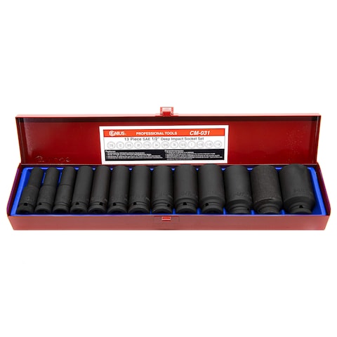 GENIUS TOOLS 13PC 12 Dr SAE Deep Impact Socket Set CRMo  CM031 CD413S