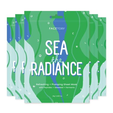 FACETORY K Beauty Face Mask Skin Care  SEA THE RADIANCE PLUMPING Sheet Mask with Peptides  Seaweed Extract  Hydrates Firms Rejuvenates 5 Pack