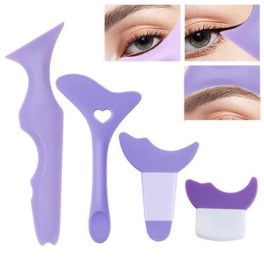 4 Pcs All In One Eyeliner Stencils Wing Tips Eyeshadow and Eyeliner Stencils Pad Silicone eyeshadow baffle Defined Eyeliner Eyelash Guide Tool for Beginners and Makeup Masters Purple