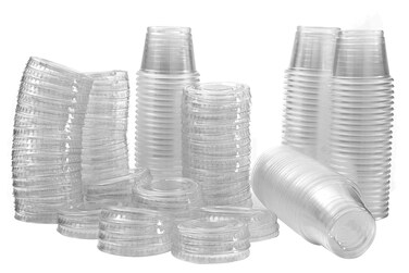 1 oz Containers with Lids  Disposable Plastic Jello Shot Cups  Small Clear Plastic Condiment Cups For Sauce Souffle Salad Dressing Portion Control Pack of 100