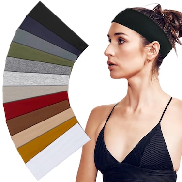 Sefiinh Headbands For Women Sweat Headband Yoga Elastic Head Bands Womens Hair Band Workout Hairbands Accessories 12 Pack