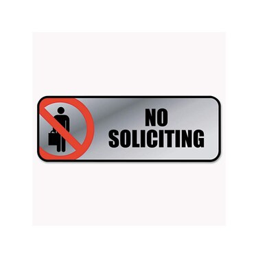 COSCO Business Sign Brushed Metallic NO Soliciting 9 x 3 098208