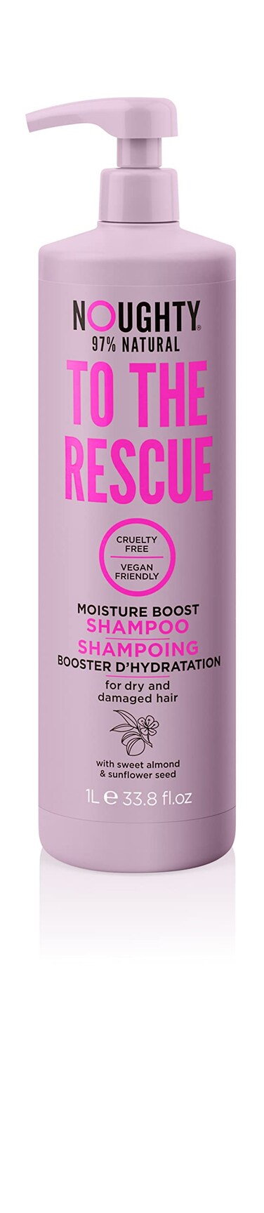 Noughty 97 Natural To The Rescue Moisture Boost Shampoo to Gently Cleanse and Replenish Lost Moisture with Sweet Almond and Sunflower Seed Sulphate Free Vegan Haircare 1L