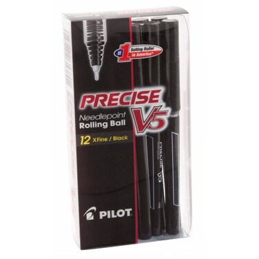 Pilot Precise V5 Needlepoint Rolling Ball Point Pen Extra Fine Black 12 Count