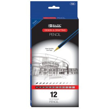 BAZIC Drawing Sketching Pencil Set 6B 5B 4B 3B 2B B HB F H 2H 4H 6H Professional Graphite Sketch Kit Pencils for Adults Artists 12Pack 1Pack