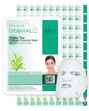 DERMAL Green Tea Collagen Essence Facial Mask Sheet 23g Pack of 100  Hydrating and Soothing for Sensitive Oily Skin Revitalize Dull Skin Daily Skin Treatment Solution Sheet Mask