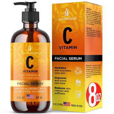 InstaSkincare Vitamin C Serum for Face and Eyes with Hyaluronic Acid and Vitamin E  Brightening Serum Dark Spots Eye Area Wrinkles 2Oz
