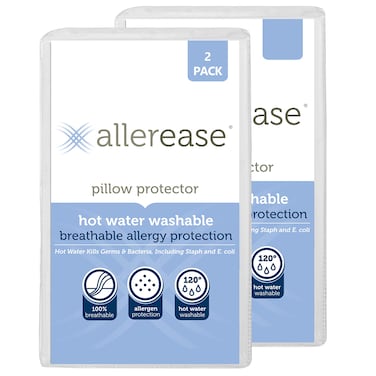AllerEase Washable Hot Water Wash Pillow Protector 2 Pack White 2 Count