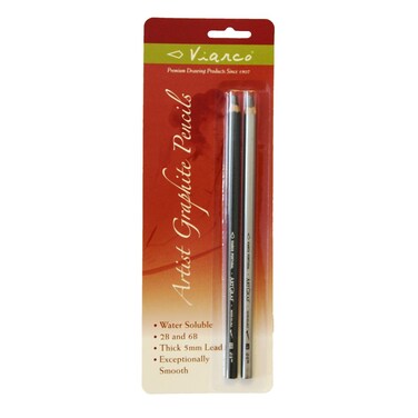 Art Graf Watersoluble Graphite 2B  6B Pencils Grey 2 Per Card