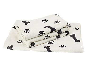 Zwipes Large Microfiber Pet Towels Size 30 x 36 2Pack Soft Terry Cleaning Cloths White with Black BonePaw Print