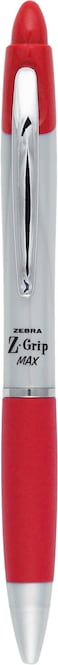 Zebra ZGrip MAX Ballpoint Pen Retractable Medium 1 mm Red Ink Silver Barrel 12Pack