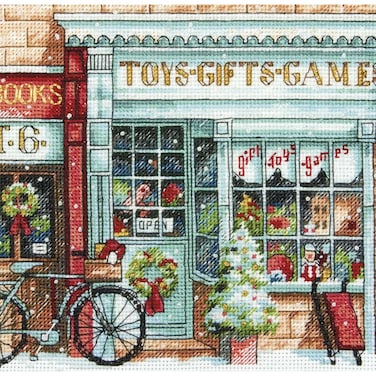 Dimensions Gold Collection Counted Cross Stitch Kit Toy Shoppe Christmas Cross Stitch 18 Count White Aida 6 x 6