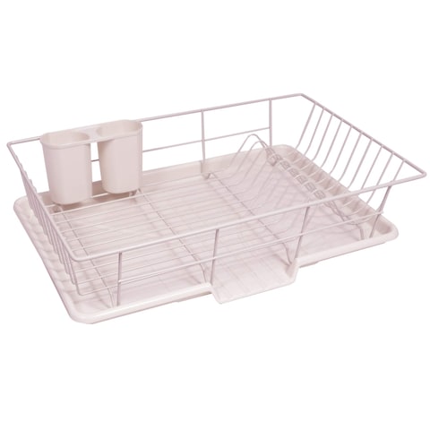 SpaceSaving 3Piece Dish Drainer Rack Set Efficient Kitchen Organizer for Quick Drying and Storage  Includes Cutlery Holder and Drainboard  Maximize Countertop Space Pale Pink