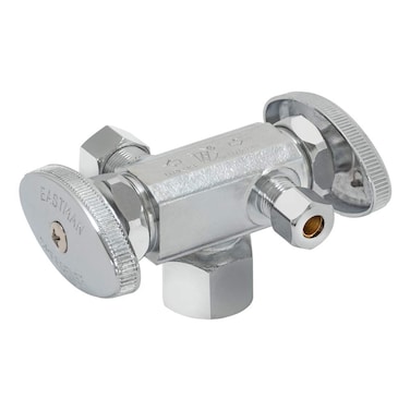 Eastman 38 inch OD Compression x 14 inch OD Compression x 12 inch FIP MultiTurn Dual Handle Three Way Stop Valve Brass Plumbing Fitting Chrome 04423LF