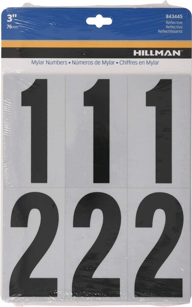 Hillman 843445 Reflective Adhesive Mailbox Number Pack 3 Black and White