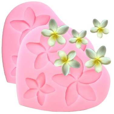 2 PCS Frangipani Plumeria Flower Floral Silicone Mold DIY Pudding Desserts Cupcake Cake Topper Decoration Soap Mould Crystal Jelly Shots Gum Paste Candy Chocolate Handmade Ice Cream Fondant Mold