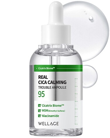 WELLAGE Real Cica Calming Trouble Ampoule  Korean Soothing Serum 95 Madecassoside Rapid Soothing Redness Relief Sebum Control Improves Freckles and Blemishes for AcneProne Skin 169 floz