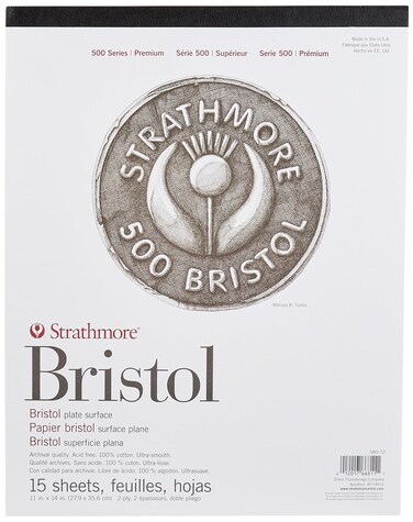 Strathmore 58072 500 Series Bristol 2Ply Plate Surface 11x14 White 15 Sheets