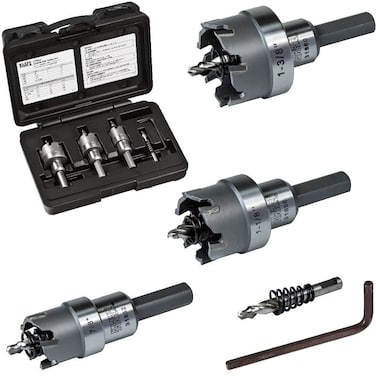 Klein Tools 31872 Heavy Duty Hole Saw Kit Includes Carbide Hole Cutters and Pilot Bit in RustProof Molded Plastic Case 4Piece