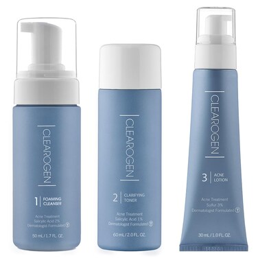 Clearogen Sensitive Skin Acne Treatment Set with Sulfur Lotion Foaming Cleanser Clarifying Toner Kit for Hormonal Acne  Blemishes 1Month Senstive Skin Kit