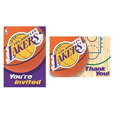 LA Lakers NBA Invitation  Thank You Cards 388 x 563  Premium Multicolor Cardstock  Eyecatching Designs Perfect For Game Day Celebrations  Themed Parties  Pack Of 16